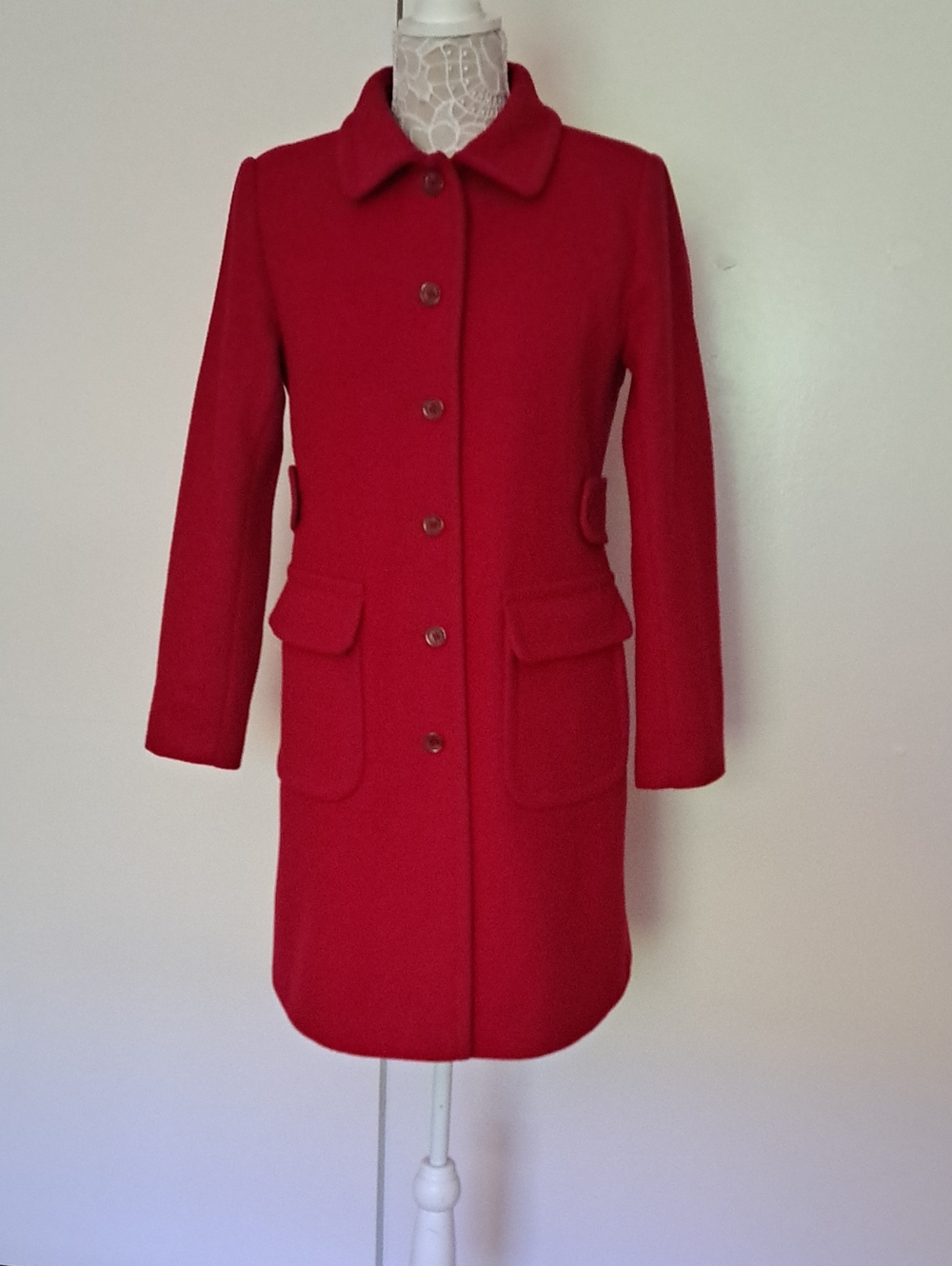 Moda International Red Wool Pea Coat 100% Wool